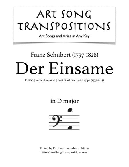 Schubert Der Einsame D 800 Second Version Transposed To D Major Bass Clef Sheet Music