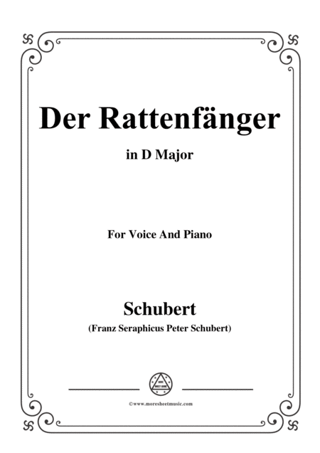 Schubert Der Rattenfnger In D Major For Voice Piano Sheet Music