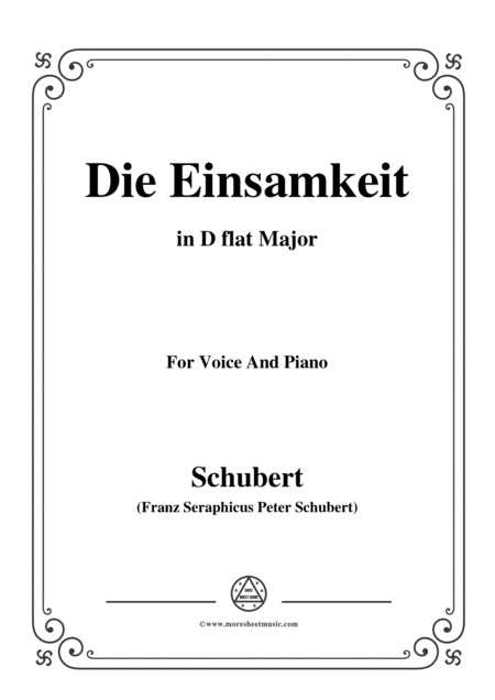 Schubert Die Einsamkeit In D Flat Major For Voice Piano Sheet Music