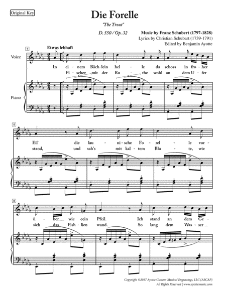 Free Sheet Music Schubert Die Forelle The Trout For High Voice In Db Original Key