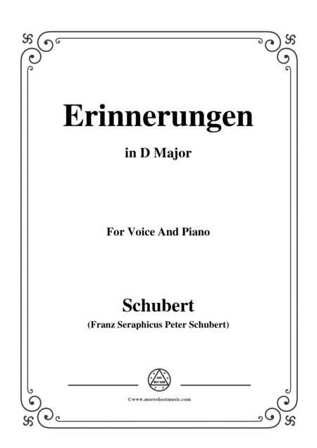 Schubert Erinnerungen In D Major For Voice And Piano Sheet Music