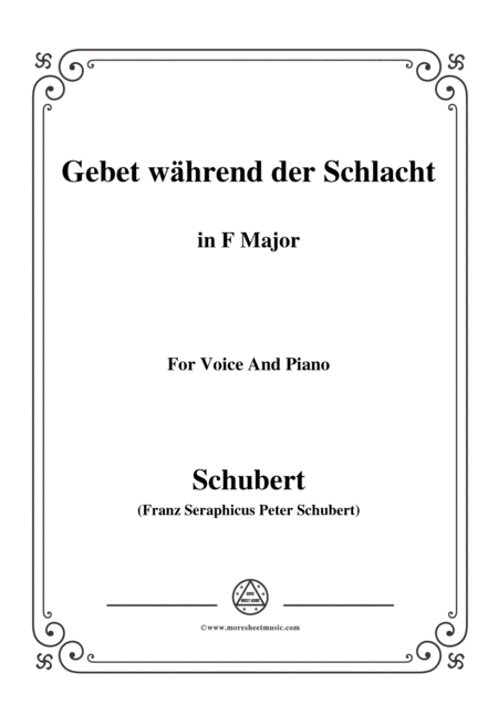 Schubert Gebet Whrend Der Schlacht In F Major For Voice Piano Sheet Music