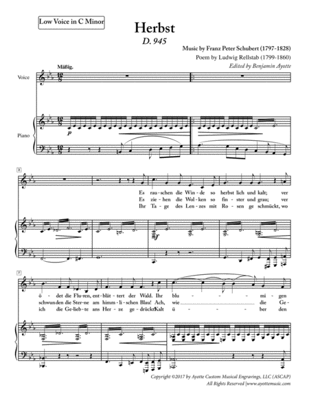Free Sheet Music Schubert Herbst Low Voice In C Minor