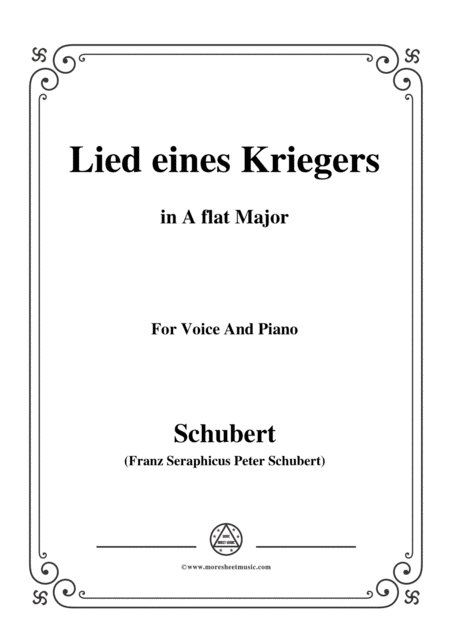 Schubert Lied Eines Kriegers D 822 In A Flat Major For Voice And Piano Sheet Music