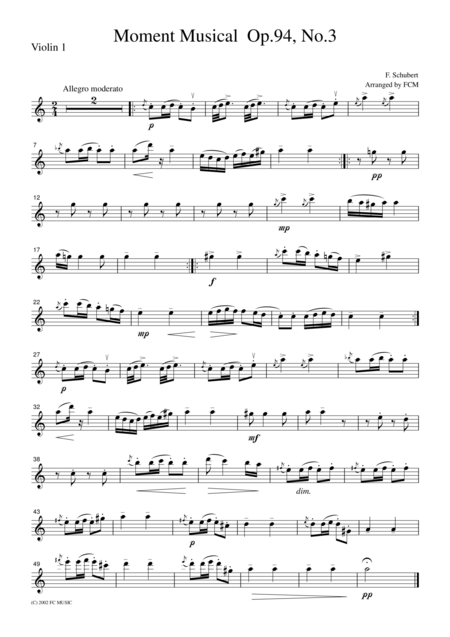 Free Sheet Music Schubert Moment Musical Op 94 No 3 For String Quartet Cs002