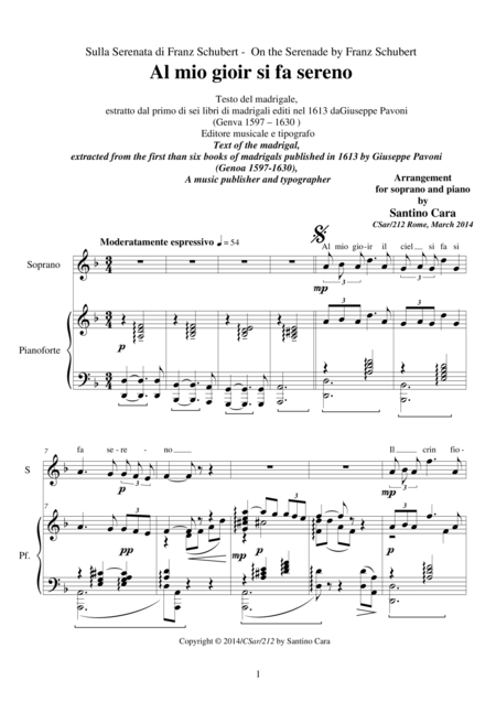 Schubert Serenade Al Mio Gioir Il Ciel Si Fa Sereno Soprano And Piano Sheet Music