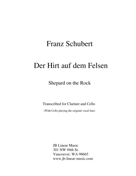 Schubert Shepherd On The Rock For Clarinet Cello And Piano Trio Sheet Music