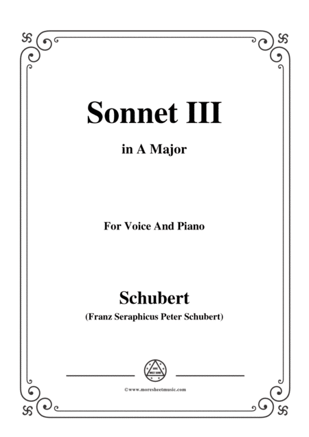 Schubert Sonnet Iii In A Major For Voice Piano Sheet Music