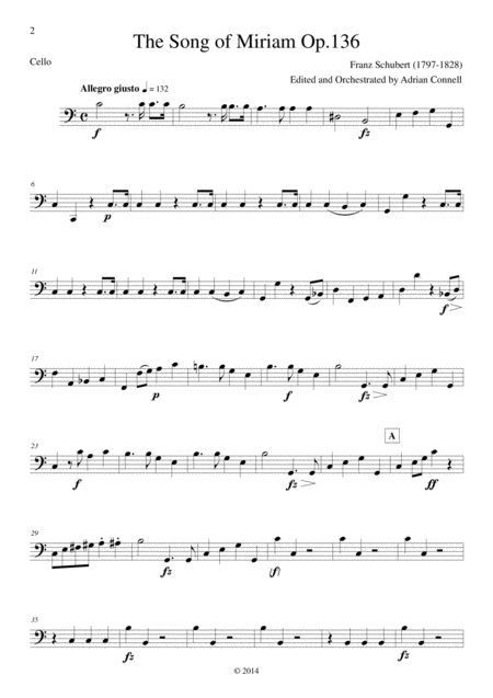 Free Sheet Music Schubert The Song Of Miriam Op 136 Cello