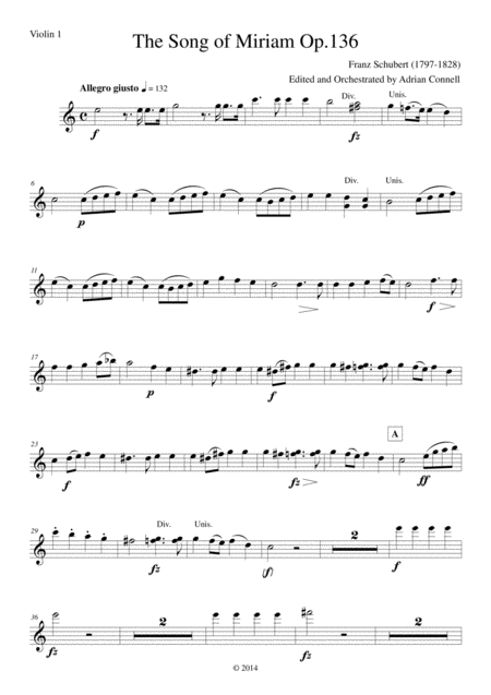 Free Sheet Music Schubert The Song Of Miriam Op 136 Violin 1