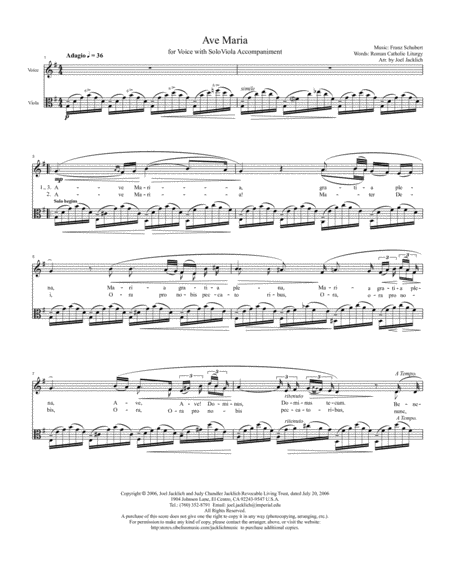 Schuberts Ave Maria In G Accompanied By Solo Viola Sheet Music