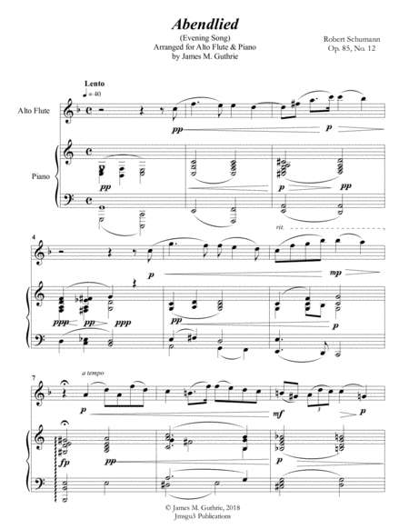 Free Sheet Music Schumann Abendlied For Alto Flute Piano