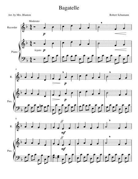 Free Sheet Music Schumann Bagatelle For Recorder