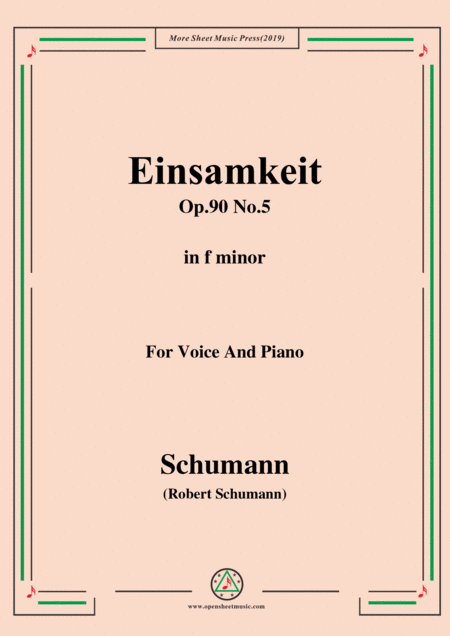 Schumann Einsamkeit Op 90 No 5 In F Minor For Voice Piano Sheet Music