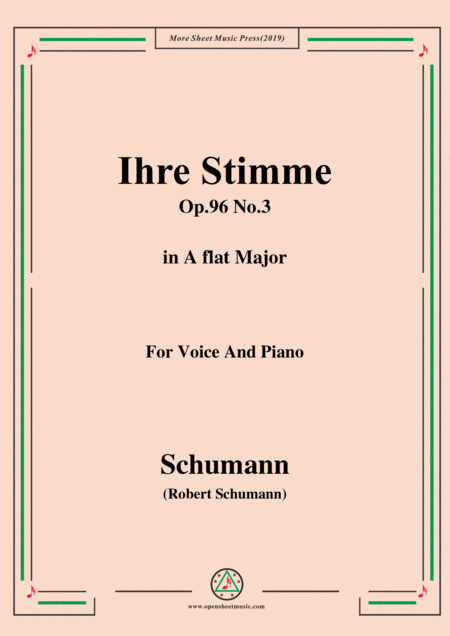 Schumann Ihre Stimme Op 96 No 3 In A Flat Major For Voice Piano Sheet Music