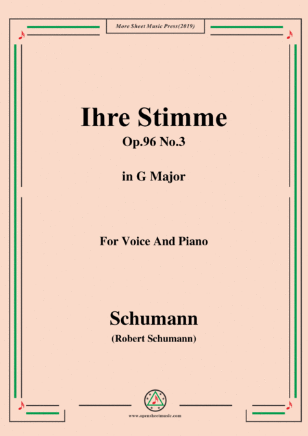 Schumann Ihre Stimme Op 96 No 3 In G Major For Voice Piano Sheet Music