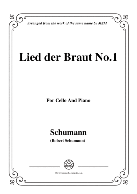 Schumann Lied Der Braut No 1 For Cello And Piano Sheet Music