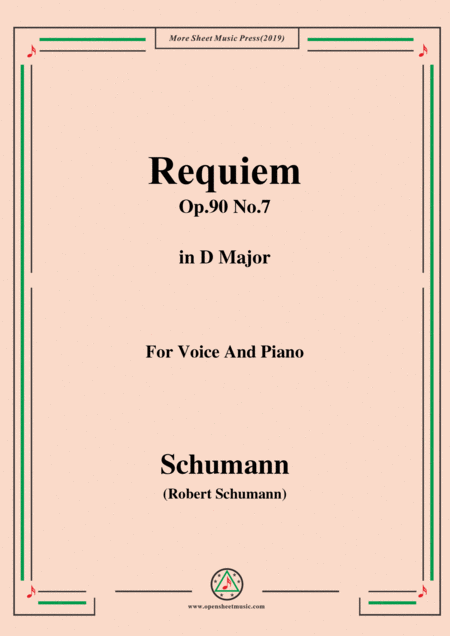 Schumann Requiem Op 90 No 7 In D Major For Voice Piano Sheet Music