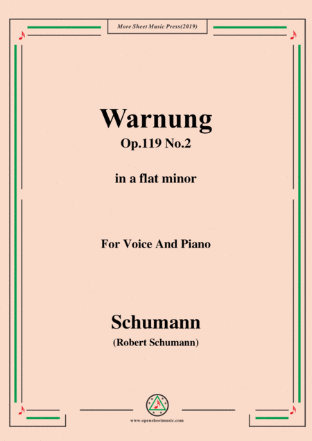 Schumann Warnung Op 119 No 2 In A Flat Minor For Voice Piano Sheet Music