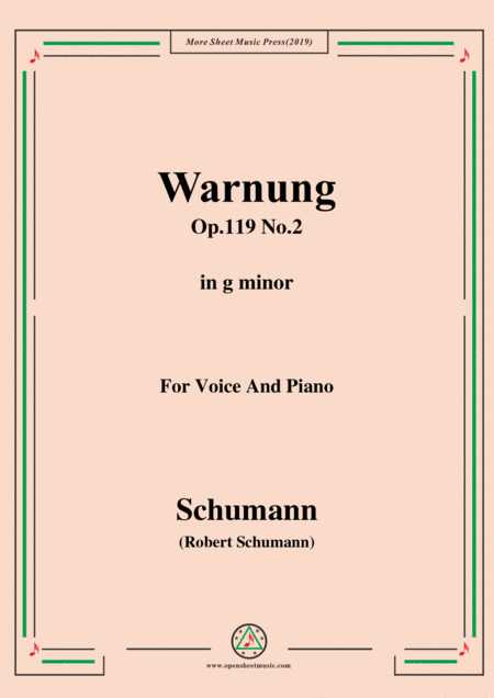 Schumann Warnung Op 119 No 2 In G Minor For Voice Piano Sheet Music