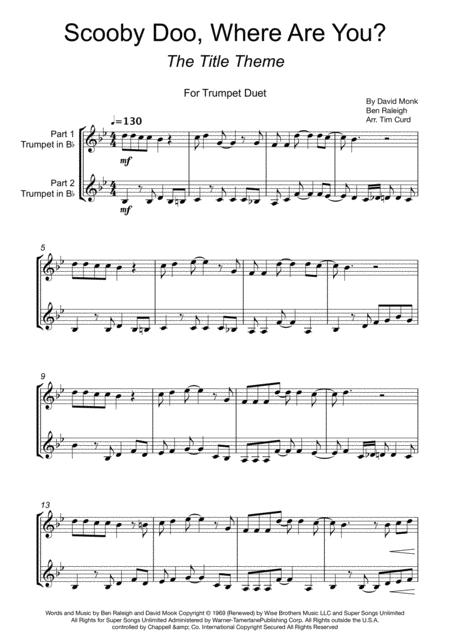 Free Sheet Music Scooby Doo Where Are You Duet For Trumpet
