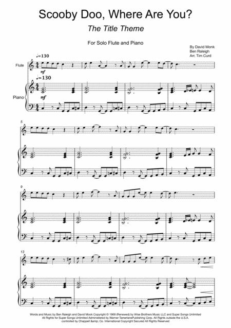 Free Sheet Music Scooby Doo Where Are You For Flute And Piano