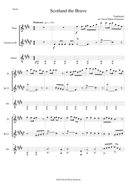 Scotland The Brave For Flute Clarinet Guitar In E Sheet Music