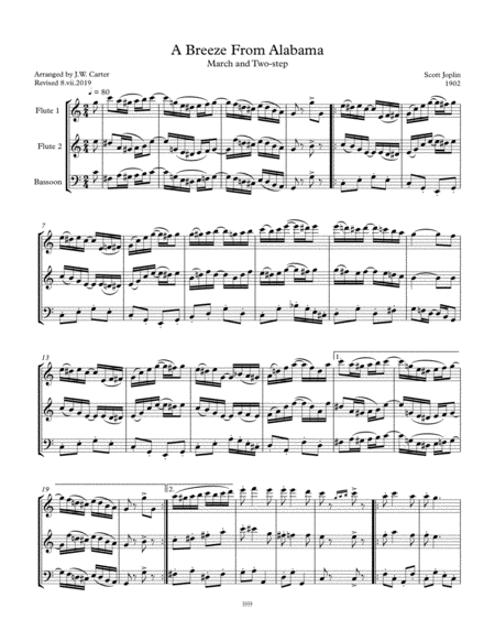 Scott Joplin A Breeze From Alabama March Two Step 1902 Arranged For 2 Flutes Bassoon Sheet Music