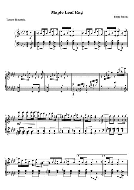 Free Sheet Music Scott Joplin Maple Leaf Rag Original Version