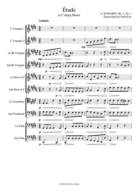 Scriabin Etude In C Sharp Minor Op 2 No 1 For Brass Ensemble Sheet Music