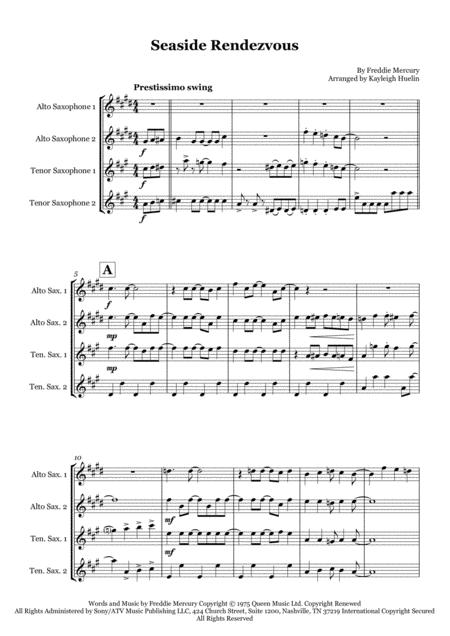 Seaside Rendezvous By Queen Saxophone Quartet Aatt Sheet Music