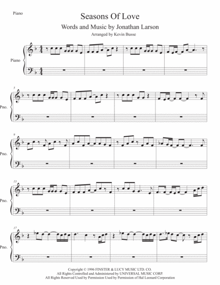 Seasons Of Love Piano Sheet Music