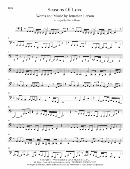 Free Sheet Music Seasons Of Love Tuba Easy Key Of C