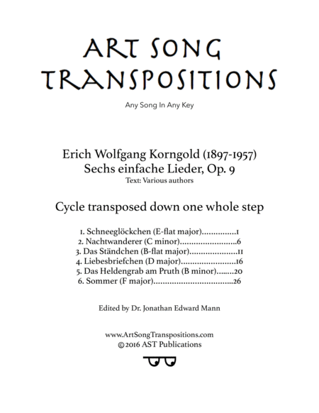 Sechs Einfache Lieder Op 9 Transposed Down One Whole Step Sheet Music