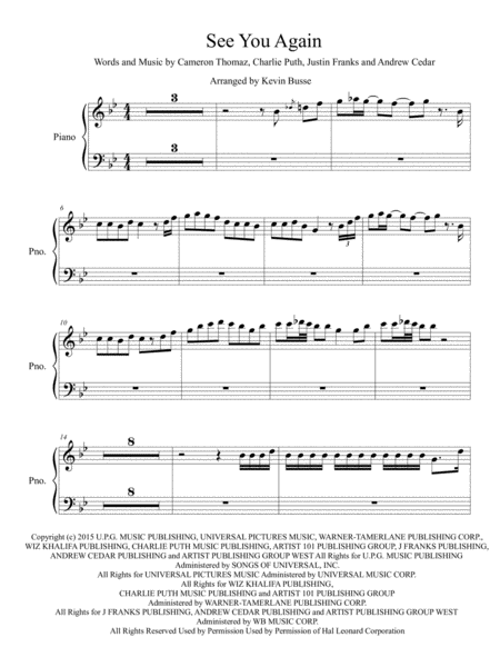 Free Sheet Music See You Again Original Key Piano