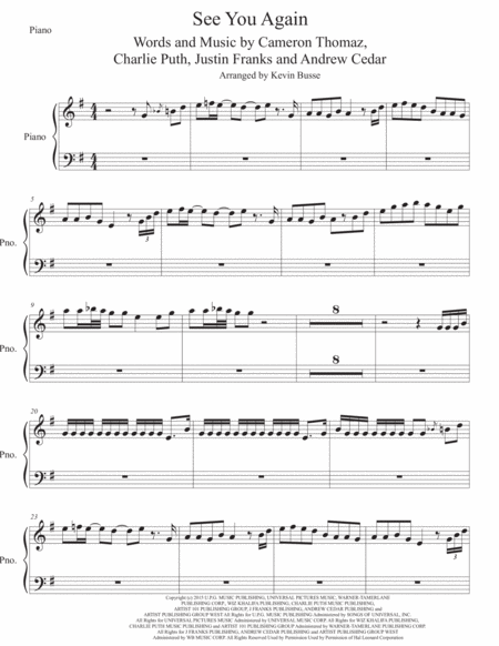 See You Again Piano Sheet Music