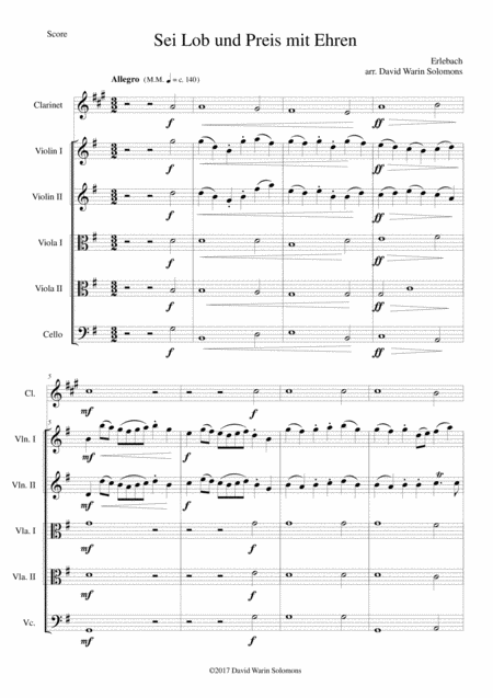 Free Sheet Music Sei Lob Und Preis Mit Ehren For Clarinet And Strings