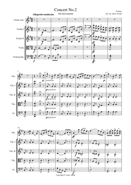 Seitz 3rd Movement From Pupil Student Concerto No 3 In G Major For Violin And Piano Arranged For Violin And String Orchestra Sheet Music