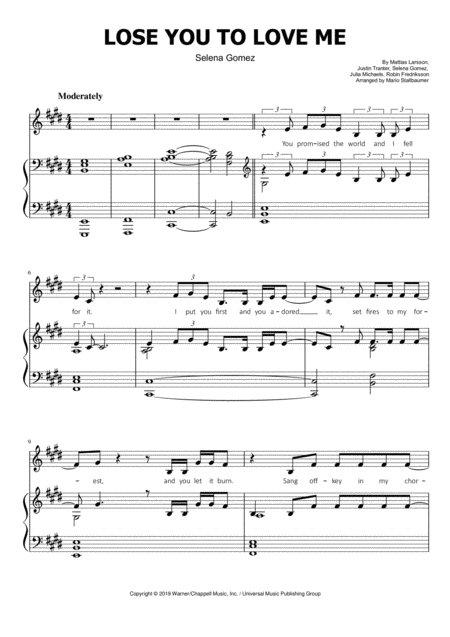 Selena Gomez Lose You To Love Me Sheet Music