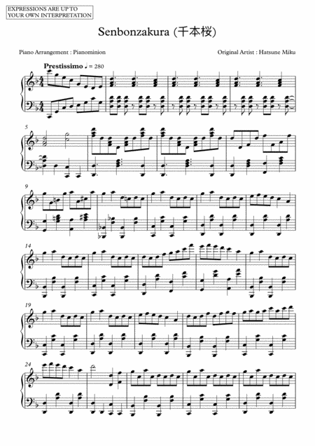 Free Sheet Music Senbonzakura Piano