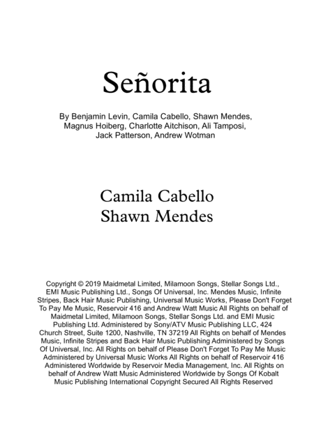 Free Sheet Music Senorita By Shawn Mendes Camilla Cabello For Solo Perform