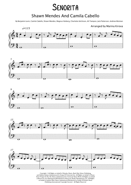 Senorita Easy Piano In Easy To Read Format Sheet Music