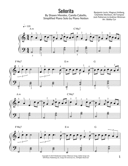 Free Sheet Music Senorita Shawn Mendes Piano Solo