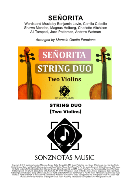 Senorita Sheet Music For Two Violins String Duo Score And Parts Sheet Music