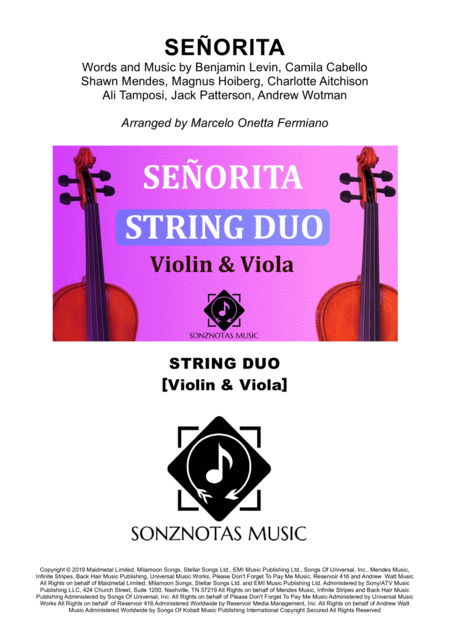 Senorita Sheet Music For Violin Viola String Duo Score And Parts Sheet Music