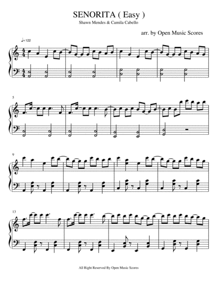 Free Sheet Music Seorita Shawn Mendes Camila Cabello Easy Piano