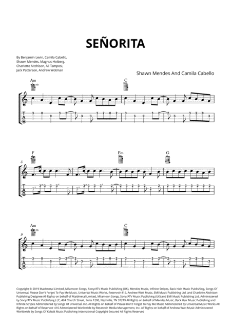 Free Sheet Music Seorita Ukulele Tabs And Chords