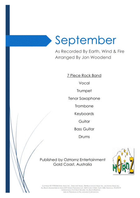 September 7 Piece Horn Chart Sheet Music