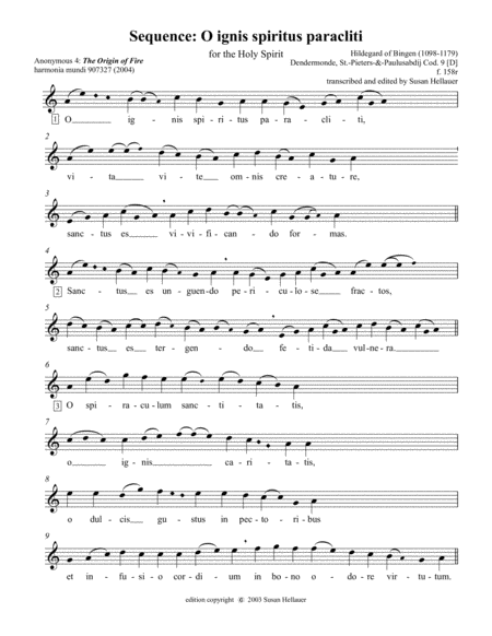 Free Sheet Music Sequence O Ignis Spiritus Paraclitus From Anonymous 4 The Origin Of Fire