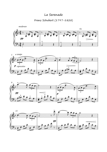 Serenade By Franz Schubert For Easy Piano Sheet Music